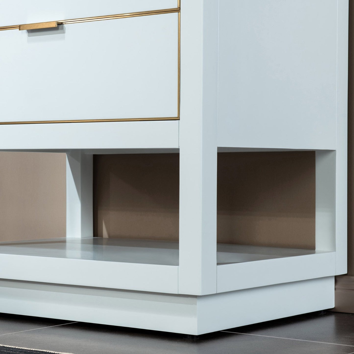 Woodbridge Venice 31" White and Gold Trim Solid Wood Vanity Base and Carrara Marble Top With 3 Pre-Drilled Holes for 4" Centerset Faucet