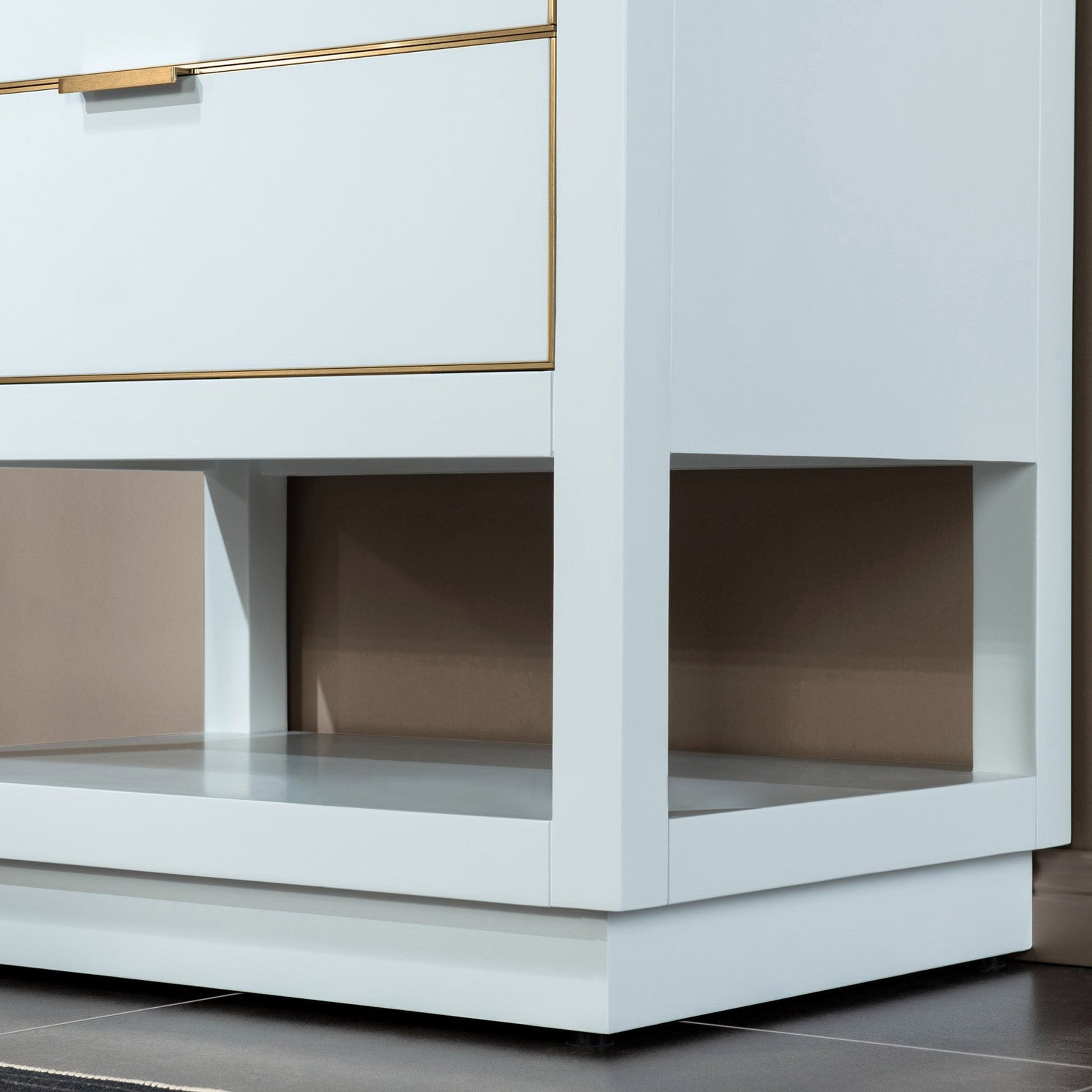 Woodbridge Venice 31" White and Gold Trim Solid Wood Vanity Base and Carrara Marble Top With 3 Pre-Drilled Holes for 4" Centerset Faucet