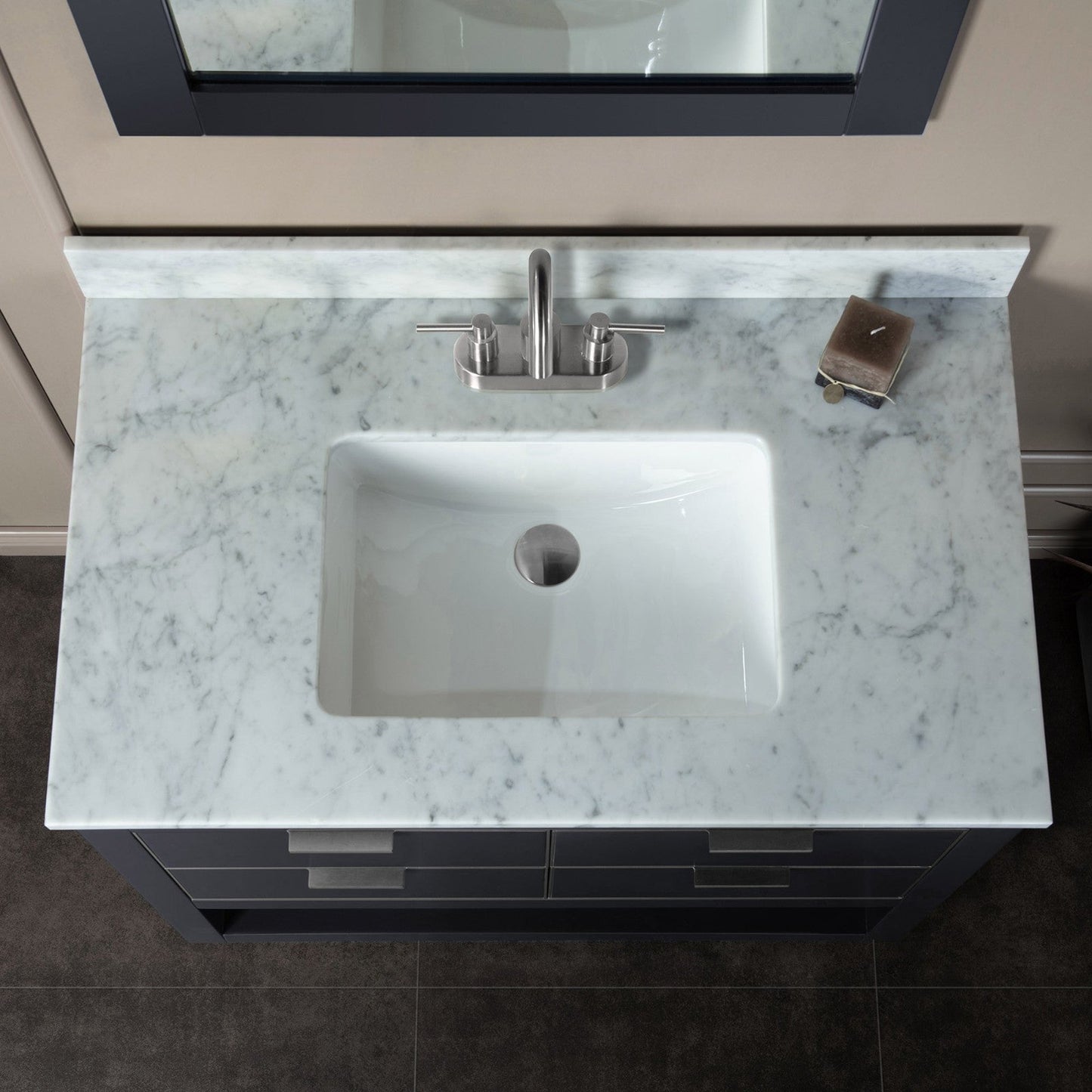 Woodbridge Venice 37" Gray and Brushed Nickel Trim Solid Wood Vanity Base and Carrara Marble Top With 3 Pre-Drilled Holes for 4" Centerset Faucet