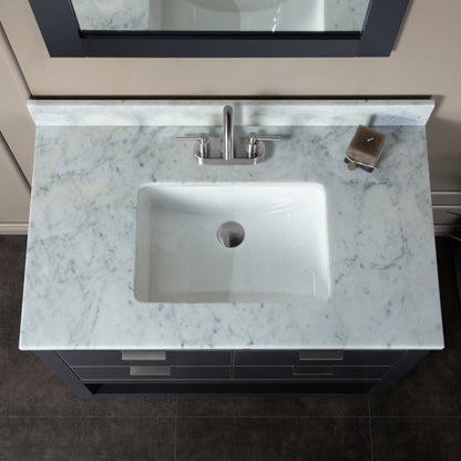 Woodbridge Venice 37" Gray and Brushed Nickel Trim Solid Wood Vanity Base and Carrara Marble Top With 3 Pre-Drilled Holes for 4" Centerset Faucet