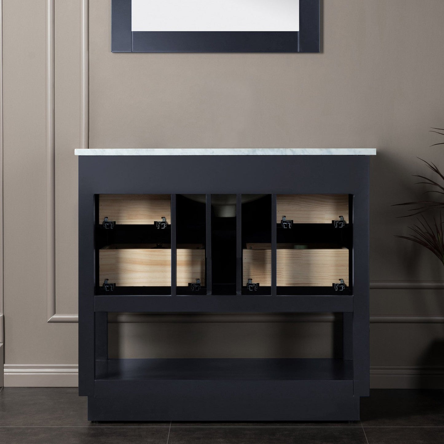 Woodbridge Venice 37" Gray and Brushed Nickel Trim Solid Wood Vanity Base and Carrara Marble Top With 3 Pre-Drilled Holes for 4" Centerset Faucet