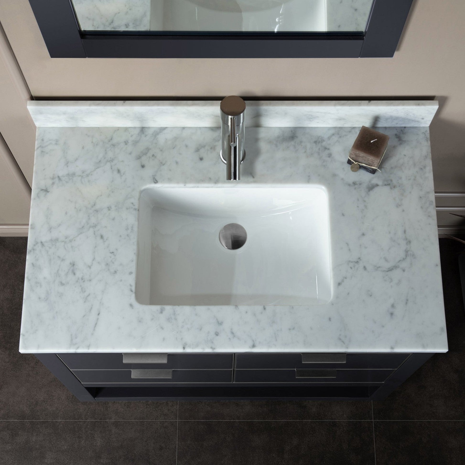 Woodbridge Venice 37" Gray and Brushed Nickel Trim Solid Wood Vanity Base and Carrara Marble Top With Pre-Drilled Single Hole Faucet