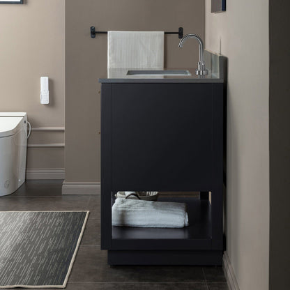 Woodbridge Venice 37" Gray and Brushed Nickel Trim Solid Wood Vanity Base and Dark Gray Engineered Stone Composite Top With 3 Pre-Drilled Holes for 4" Centerset Faucet