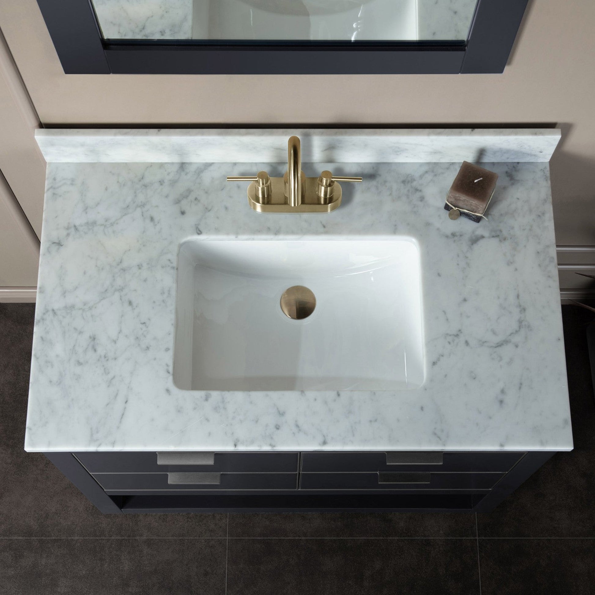 Woodbridge Venice 37" Gray and Gold Trim Solid Wood Vanity Base and Carrara Marble Top With 3 Pre-Drilled Holes for 4" Centerset Faucet