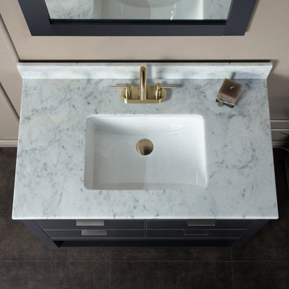 Woodbridge Venice 37" Gray and Gold Trim Solid Wood Vanity Base and Carrara Marble Top With 3 Pre-Drilled Holes for 4" Centerset Faucet