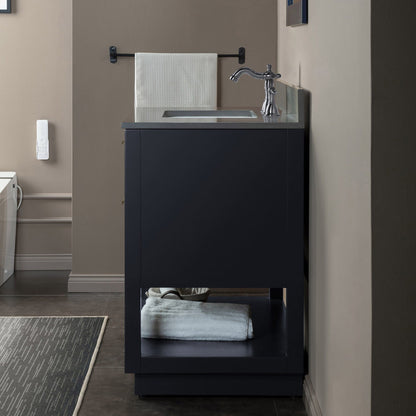Woodbridge Venice 43" Gray and Brushed Nickel Trim Solid Wood Vanity Base and Dark Gray Engineered Stone Composite Top With 3 Pre-drilled Holes for 8" Widespread Faucet