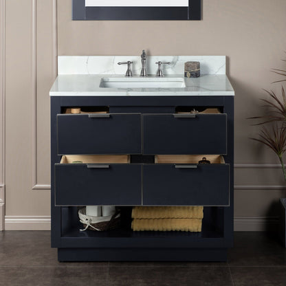 Woodbridge Venice 43" Gray and Brushed Nickel Trim Solid Wood Vanity Base and Fish Belly White Engineered Stone Composite Top With 3 Pre-drilled Holes for 8" Widespread Faucet