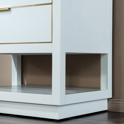 Woodbridge Venice 43" White and Gold Trim Solid Wood Vanity Base and Carrara Marble Top With 3 Pre-Drilled Holes for 4" Centerset Faucet
