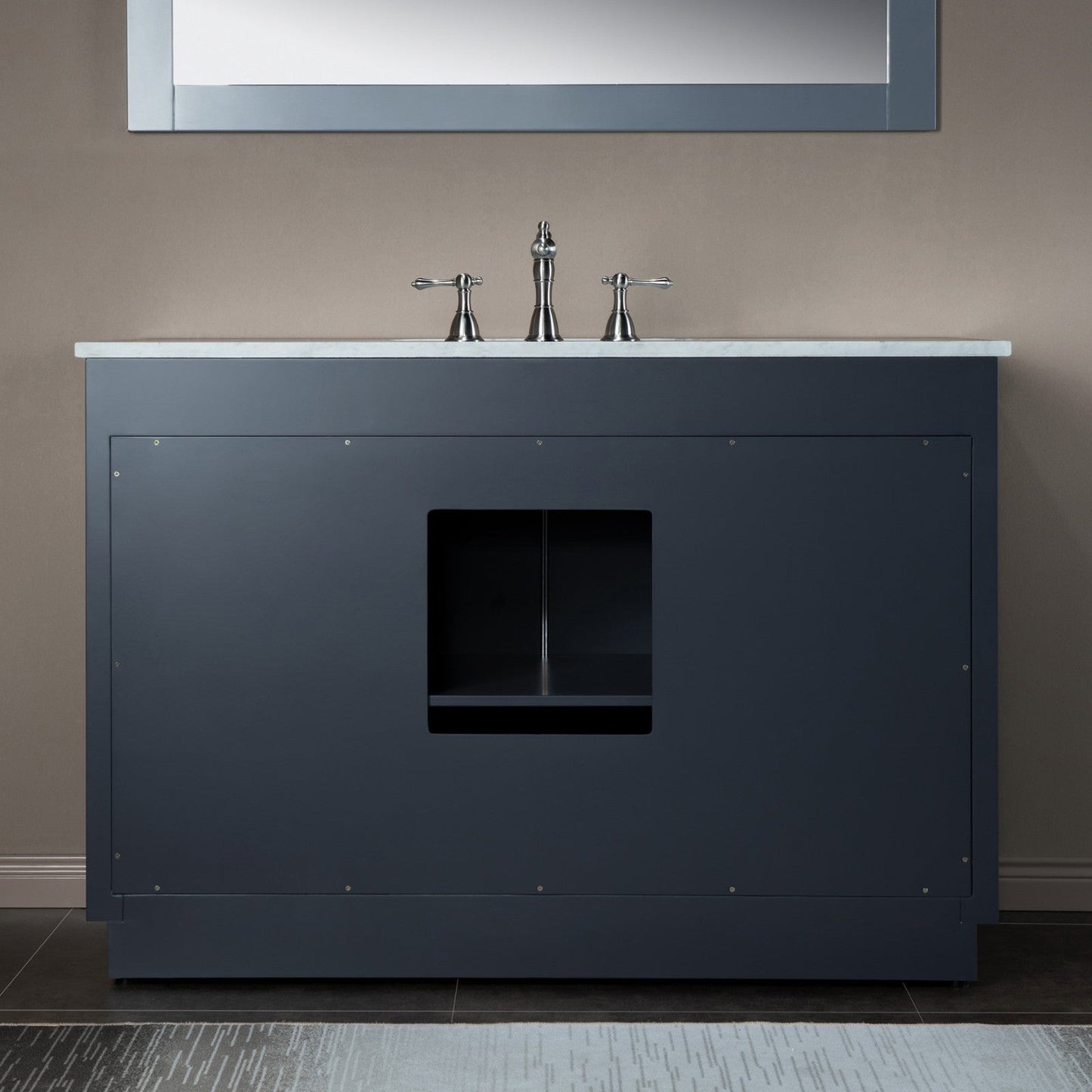 Woodbridge Venice 48" Gray and Brushed Nickel Trim Solid Wood Vanity Base and Carrara Marble Top With 3 Pre-drilled Holes for 8" Widespread Faucet