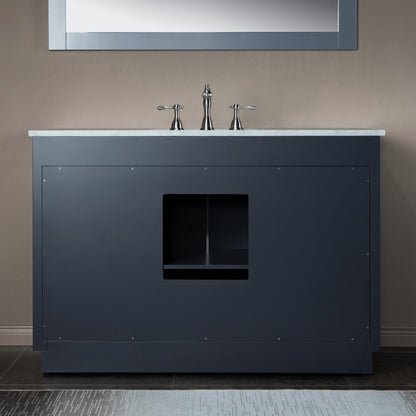 Woodbridge Venice 48" Gray and Brushed Nickel Trim Solid Wood Vanity Base and Carrara Marble Top With 3 Pre-drilled Holes for 8" Widespread Faucet