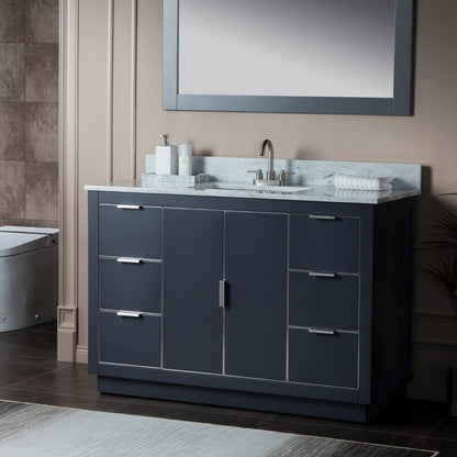 Woodbridge Venice 48" Gray and Brushed Nickel Trim Solid Wood Vanity Base and Carrara Marble Top With 3 Pre-drilled Holes for 8" Widespread Faucet