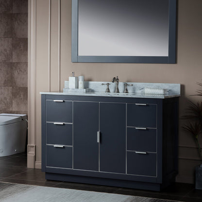 Woodbridge Venice 48" Gray and Brushed Nickel Trim Solid Wood Vanity Base and Carrara Marble Top With 3 Pre-drilled Holes for 8" Widespread Faucet