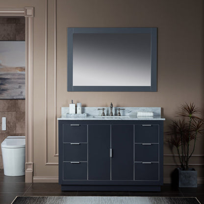 Woodbridge Venice 48" Gray and Brushed Nickel Trim Solid Wood Vanity Base and Carrara Marble Top With 3 Pre-drilled Holes for 8" Widespread Faucet
