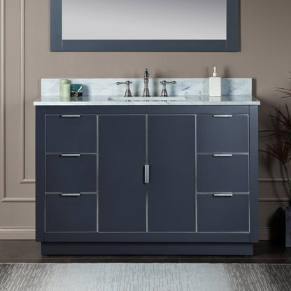 Woodbridge Venice 48" Gray and Brushed Nickel Trim Solid Wood Vanity Base and Carrara Marble Top With 3 Pre-drilled Holes for 8" Widespread Faucet