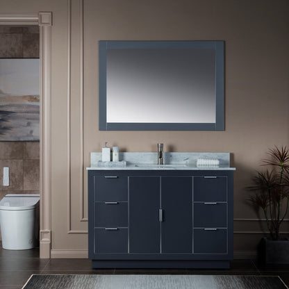 Woodbridge Venice 48" Gray and Brushed Nickel Trim Solid Wood Vanity Base and Carrara Marble Top With Pre-Drilled Single Hole Faucet