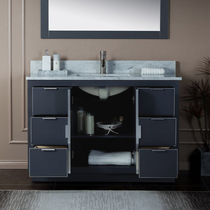 Woodbridge Venice 48" Gray and Brushed Nickel Trim Solid Wood Vanity Base and Carrara Marble Top With Pre-Drilled Single Hole Faucet