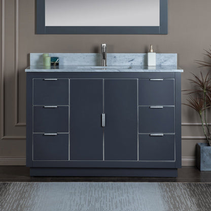 Woodbridge Venice 48" Gray and Brushed Nickel Trim Solid Wood Vanity Base and Carrara Marble Top With Pre-Drilled Single Hole Faucet