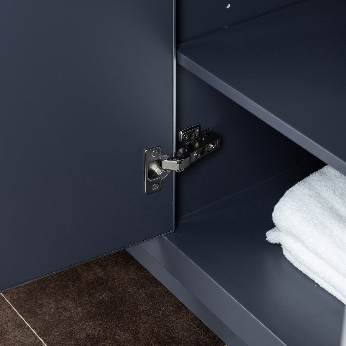 Woodbridge Venice 48" Gray and Brushed Nickel Trim Solid Wood Vanity Base and Dark Gray Engineered Stone Composite Top With 3 Pre-Drilled Holes for 4" Centerset Faucet