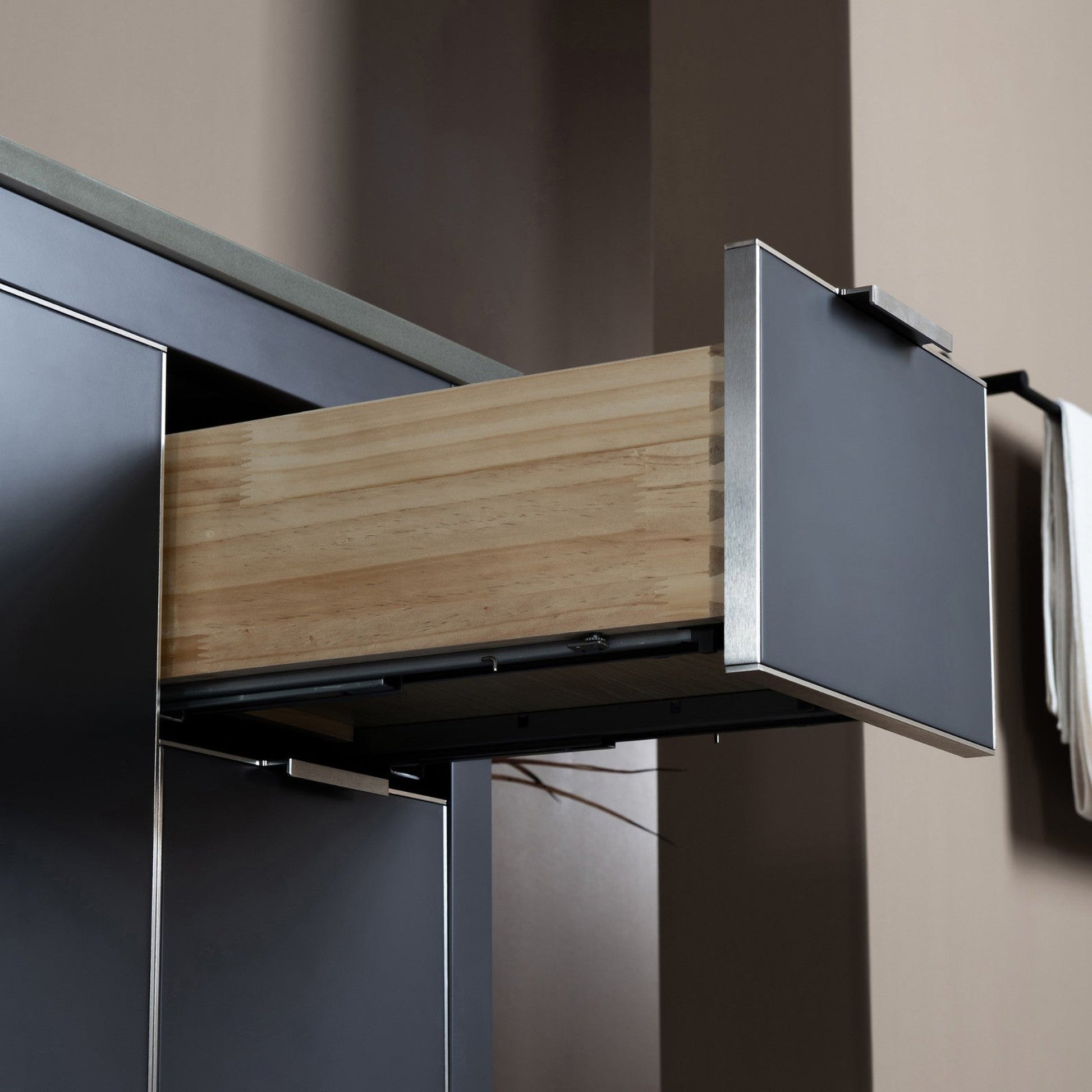 Woodbridge Venice 48" Gray and Brushed Nickel Trim Solid Wood Vanity Base and Dark Gray Engineered Stone Composite Top With 3 Pre-drilled Holes for 8" Widespread Faucet