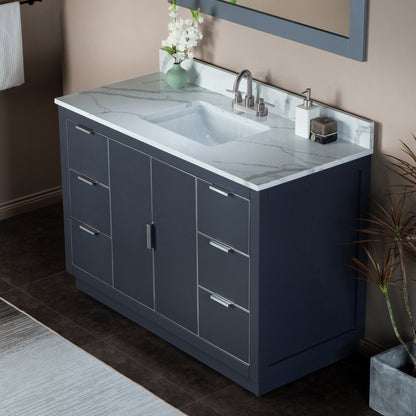 Woodbridge Venice 48" Gray and Brushed Nickel Trim Solid Wood Vanity Base and Fish Belly White Engineered Stone Composite Top With 3 Pre-Drilled Holes for 4" Centerset Faucet
