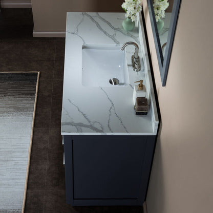 Woodbridge Venice 48" Gray and Brushed Nickel Trim Solid Wood Vanity Base and Fish Belly White Engineered Stone Composite Top With 3 Pre-Drilled Holes for 4" Centerset Faucet