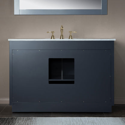 Woodbridge Venice 48" Gray and Gold Trim Solid Wood Vanity Base and Carrara Marble Top With 3 Pre-drilled Holes for 8" Widespread Faucet