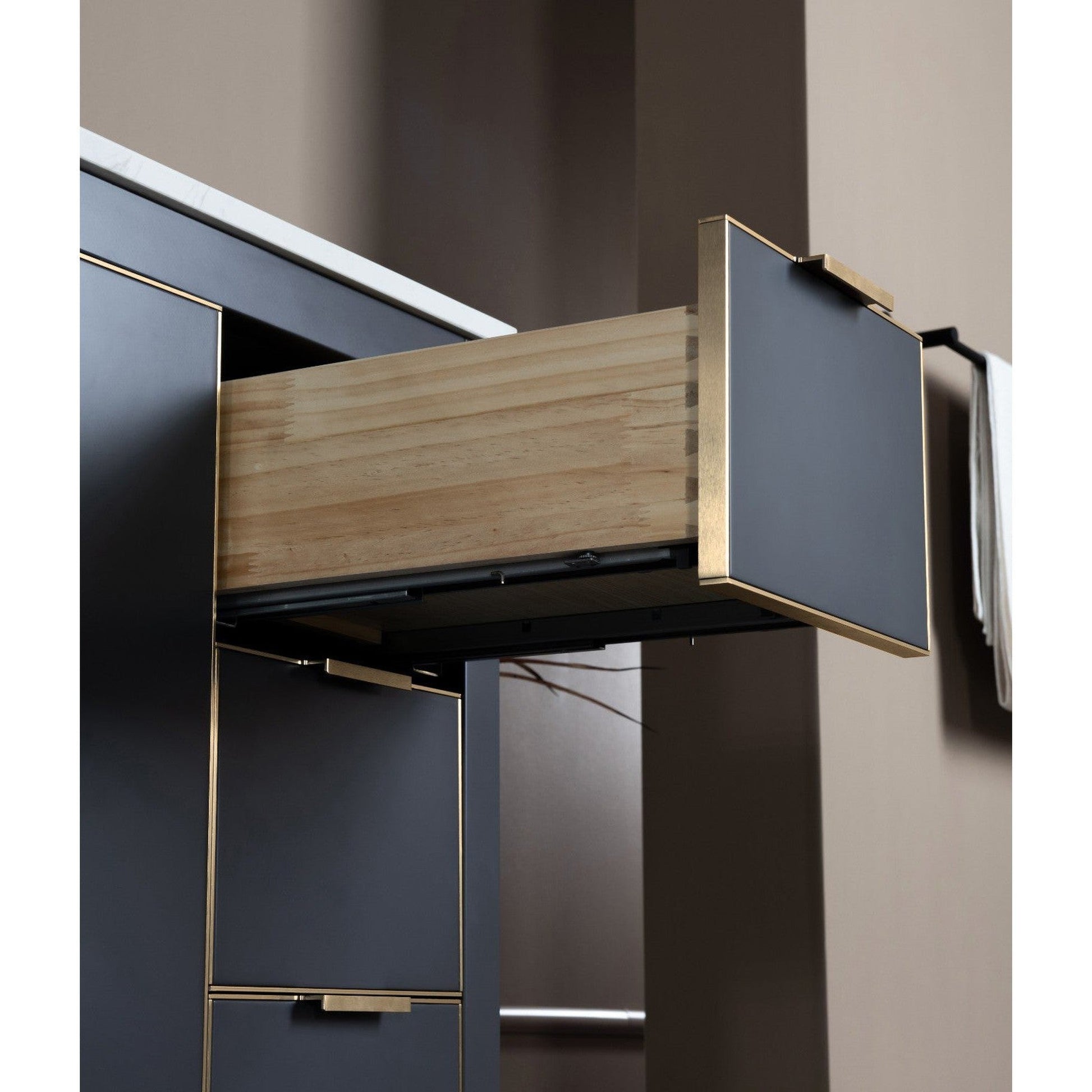 Woodbridge Venice 48" Gray and Gold Trim Solid Wood Vanity Base and Carrara White Engineered Stone Top With 3 Pre-drilled Holes for 8" Widespread Faucet