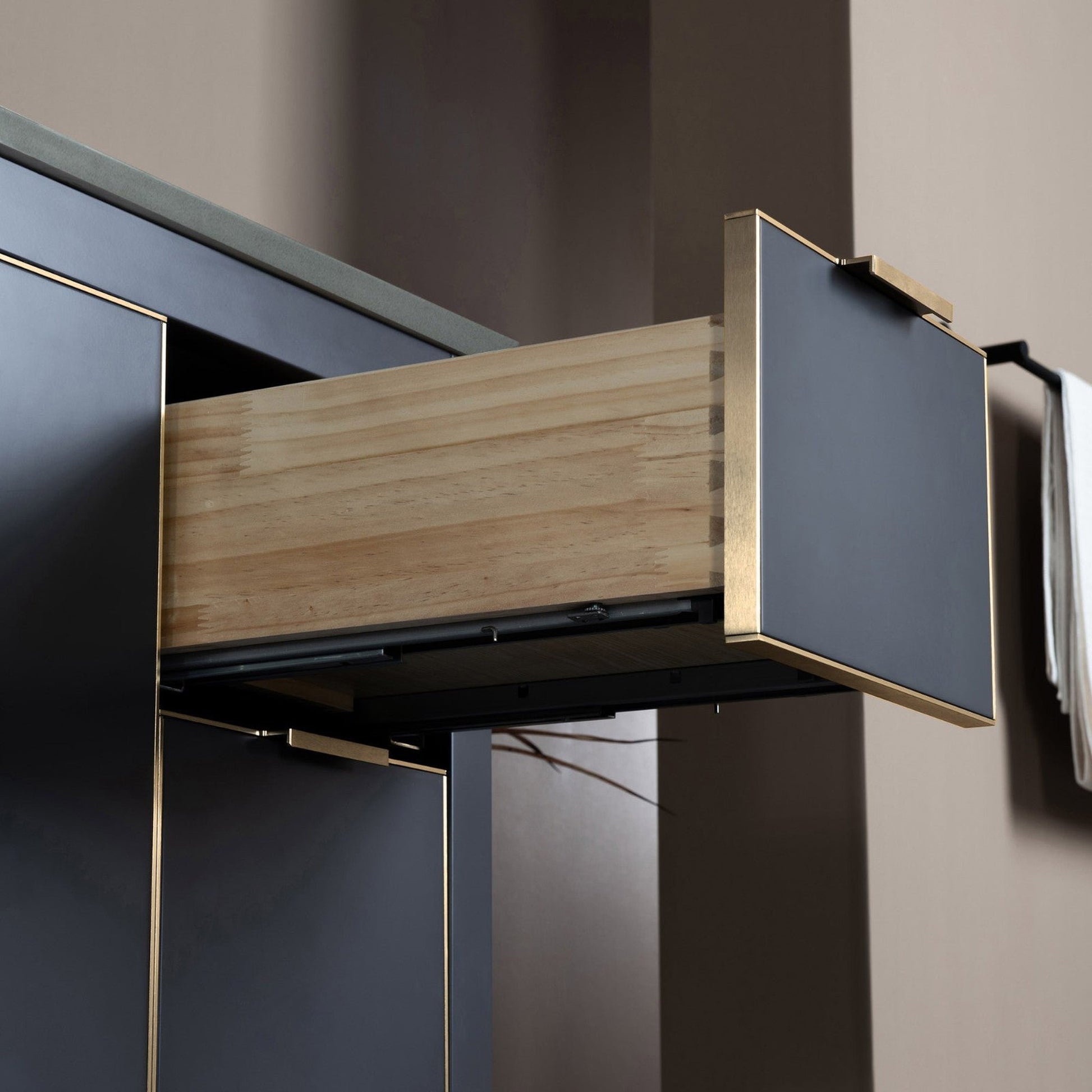 Woodbridge Venice 48" Gray and Gold Trim Solid Wood Vanity Base and Dark Gray Engineered Stone Composite Top With 3 Pre-drilled Holes for 8" Widespread Faucet
