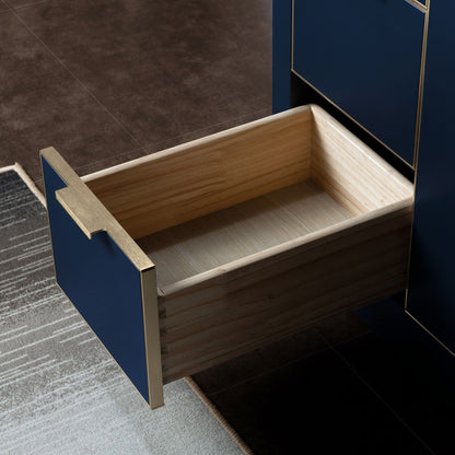 Woodbridge Venice 48" Navy Blue and Gold Trim Solid Wood Vanity Base and Dark Gray Engineered Stone Composite Top With 3 Pre-Drilled Holes for 4" Centerset Faucet