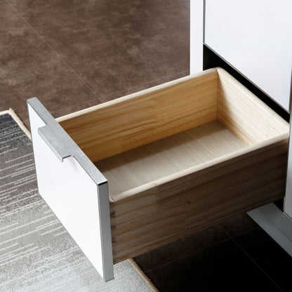 Woodbridge Venice 48" White and Brushed Nickel Trim Solid Wood Vanity Base and Carrara White Engineered Stone Top With 3 Pre-drilled Holes for 8" Widespread Faucet