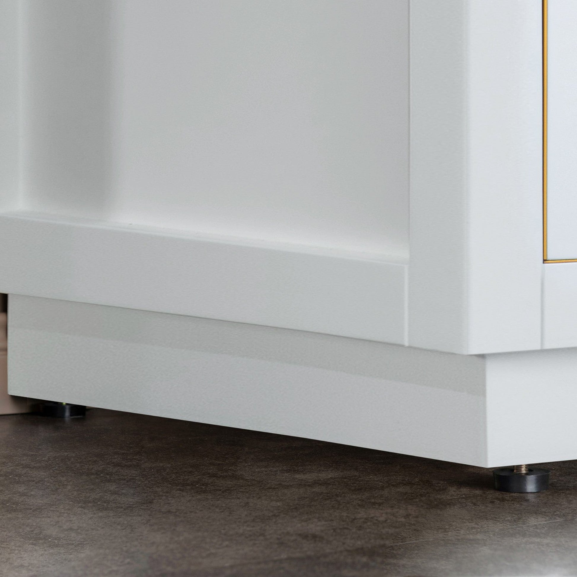Woodbridge Venice 48" White and Gold Trim Solid Wood Vanity Base and Fish Belly White Engineered Stone Composite Top With 3 Pre-Drilled Holes for 4" Centerset Faucet