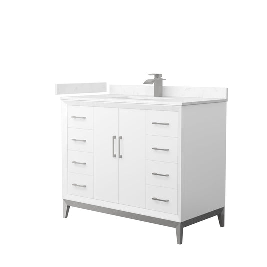 Wyndham Collection Amici 42" Single Bathroom Vanity in White, Carrara Cultured Marble Countertop, Undermount Square Sink, Brushed Nickel Trim