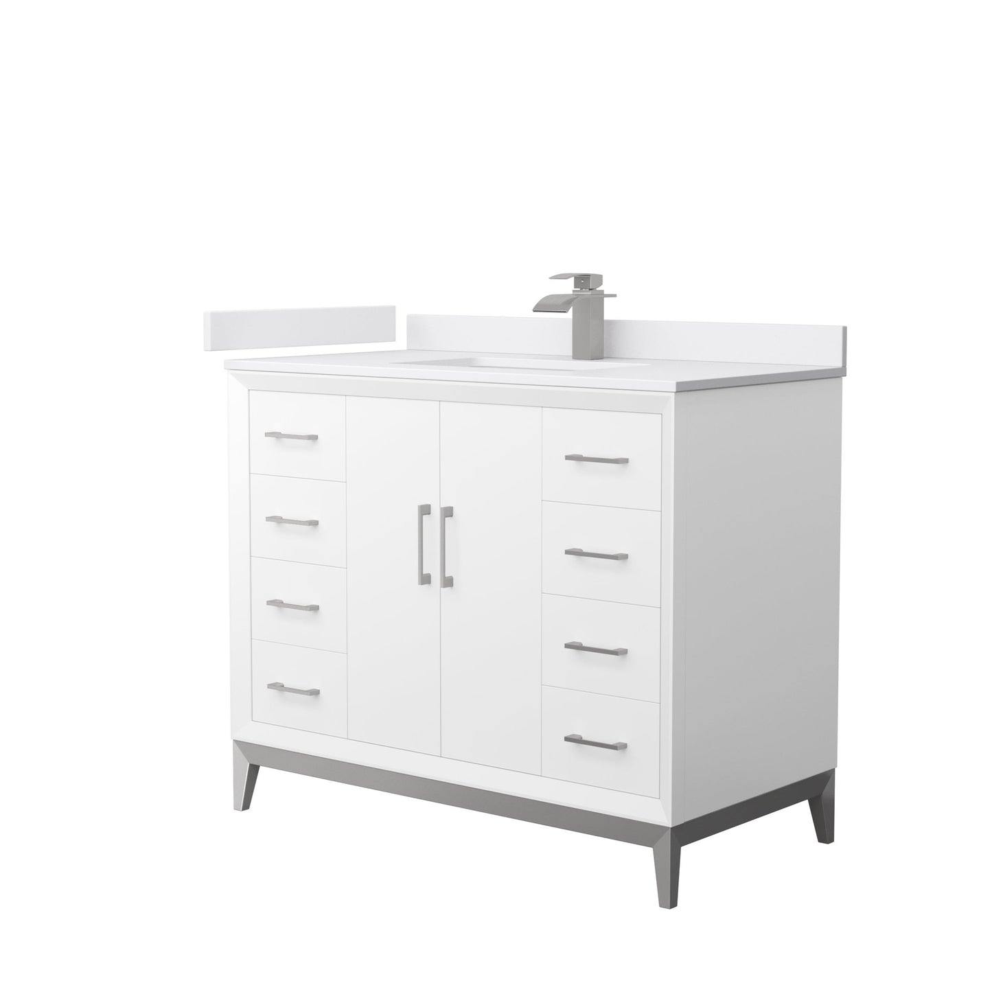 Wyndham Collection Amici 42" Single Bathroom Vanity in White, White Cultured Marble Countertop, Undermount Square Sink, Brushed Nickel Trim