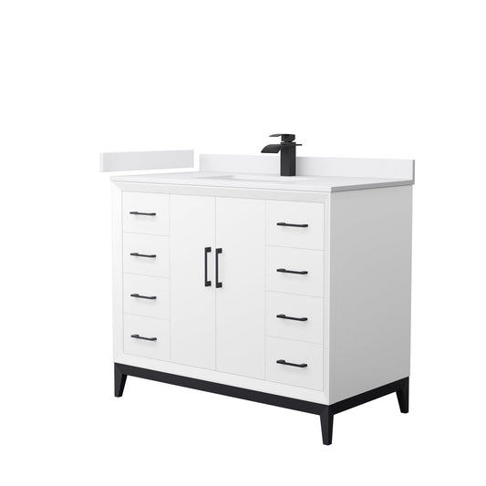 Wyndham Collection Amici 42" Single Bathroom Vanity in White, White Cultured Marble Countertop, Undermount Square Sink, Matte Black Trim