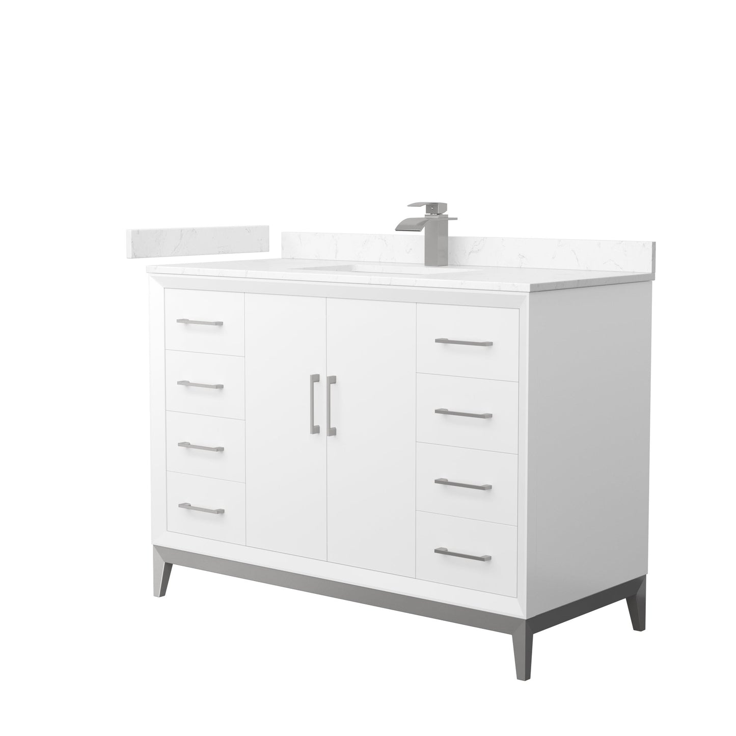 Wyndham Collection Amici 48" Single Bathroom Vanity in White, Carrara Cultured Marble Countertop, Undermount Square Sink, Brushed Nickel Trim