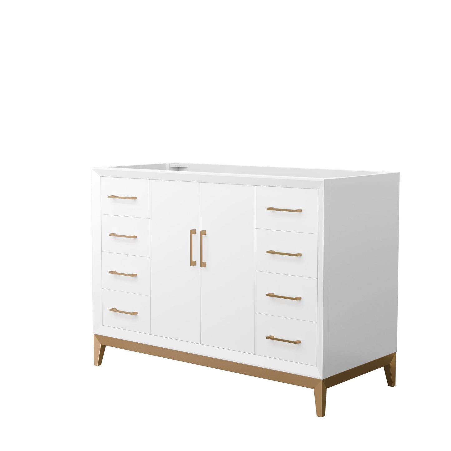 Wyndham Collection Amici 48" Single Bathroom Vanity in White, No Countertop, No Sink, Satin Bronze Trim