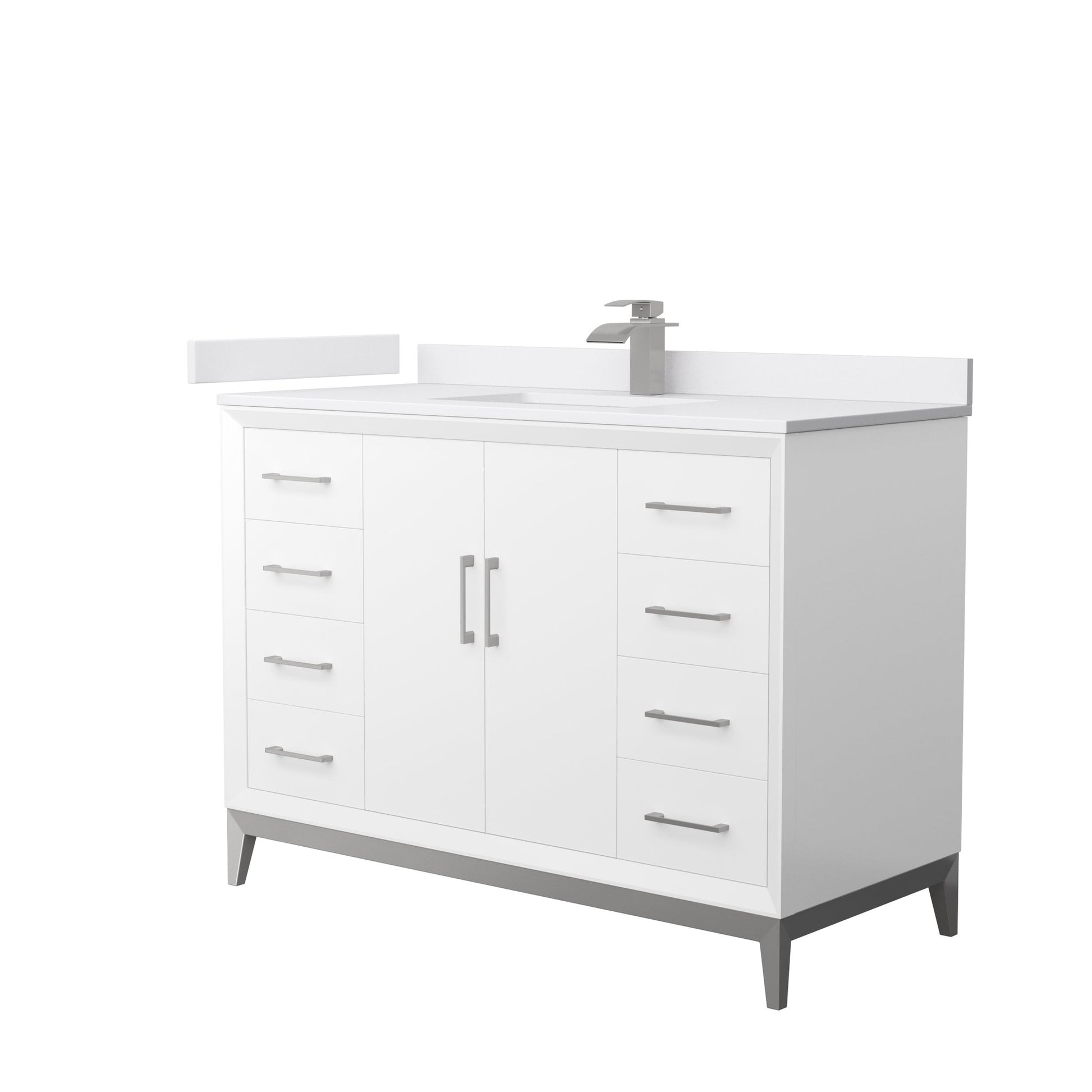 Wyndham Collection Amici 48" Single Bathroom Vanity in White, White Cultured Marble Countertop, Undermount Square Sink, Brushed Nickel Trim