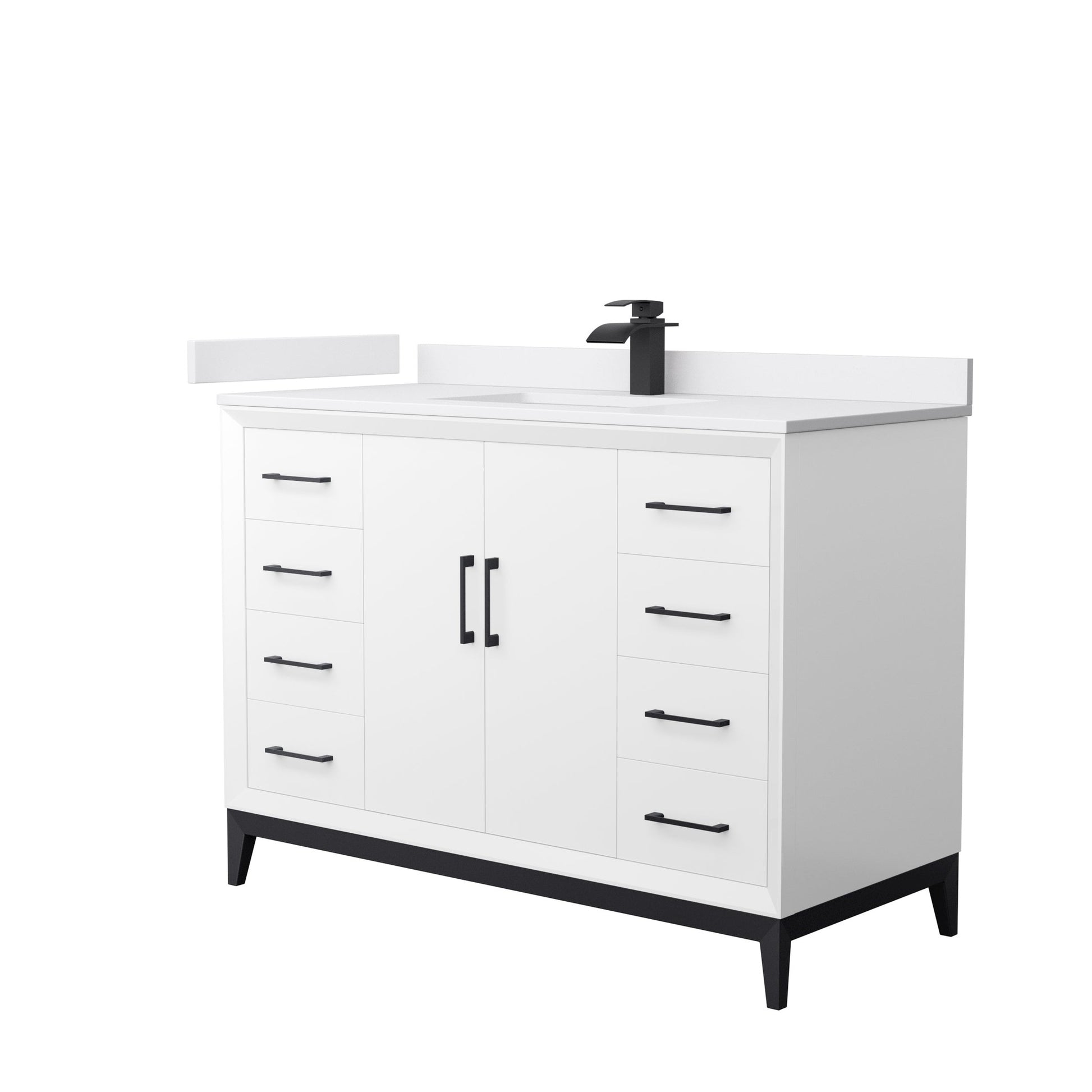 Wyndham Collection Amici 48" Single Bathroom Vanity in White, White Cultured Marble Countertop, Undermount Square Sink, Matte Black Trim