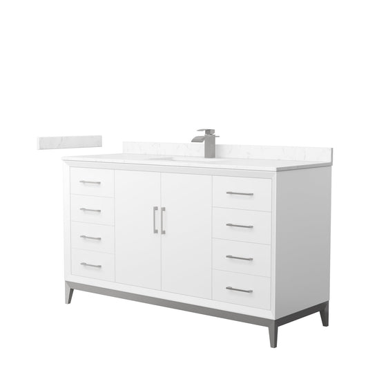 Wyndham Collection Amici 60" Single Bathroom Vanity in White, Carrara Cultured Marble Countertop, Undermount Square Sink, Brushed Nickel Trim