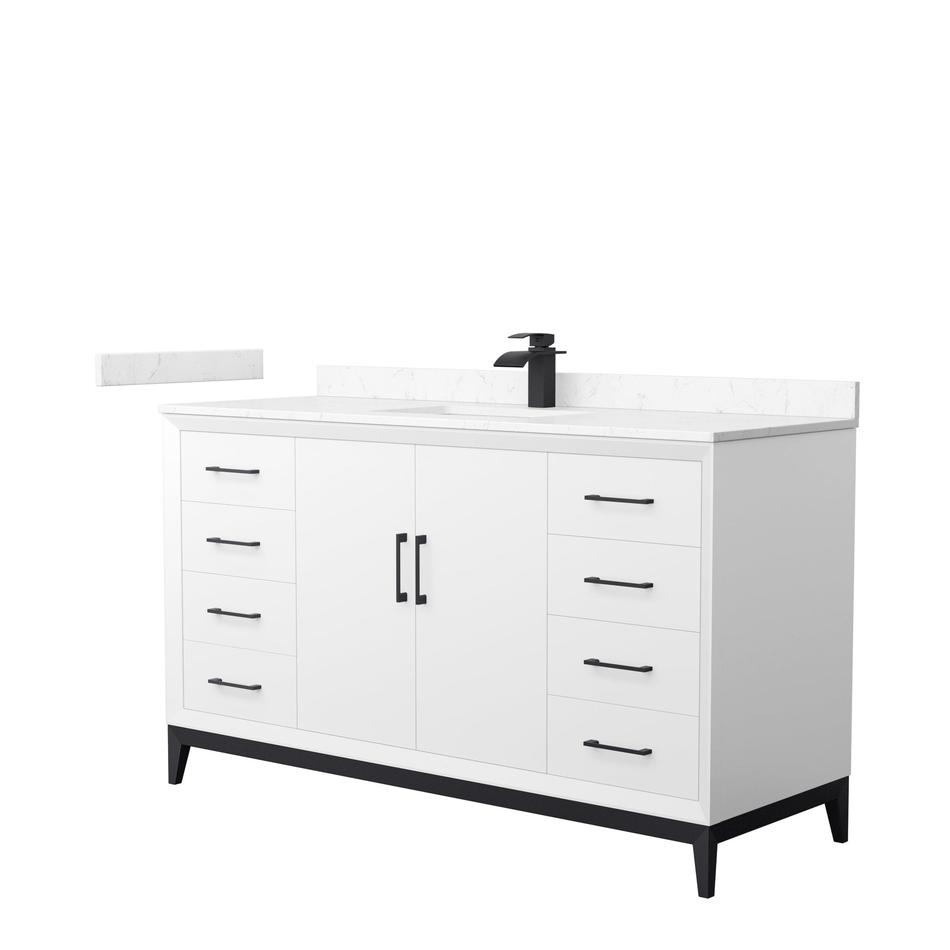 Wyndham Collection Amici 60" Single Bathroom Vanity in White, Carrara Cultured Marble Countertop, Undermount Square Sink, Matte Black Trim