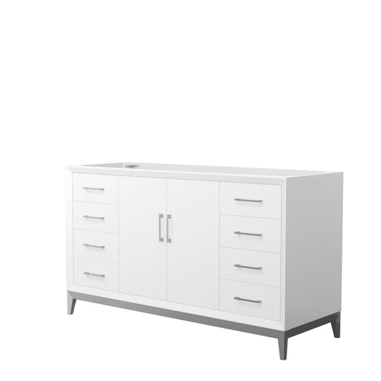 Wyndham Collection Amici 60" Single Bathroom Vanity in White, No Countertop, No Sink, Brushed Nickel Trim