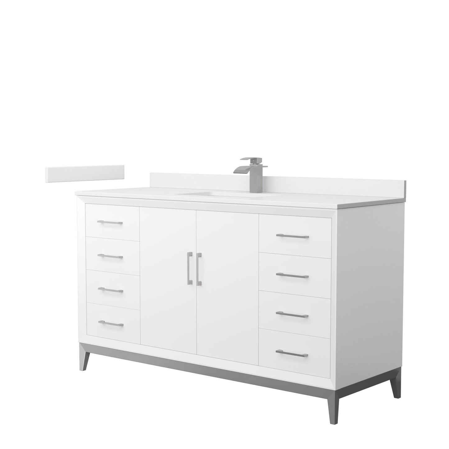 Wyndham Collection Amici 60" Single Bathroom Vanity in White, White Cultured Marble Countertop, Undermount Square Sink, Brushed Nickel Trim