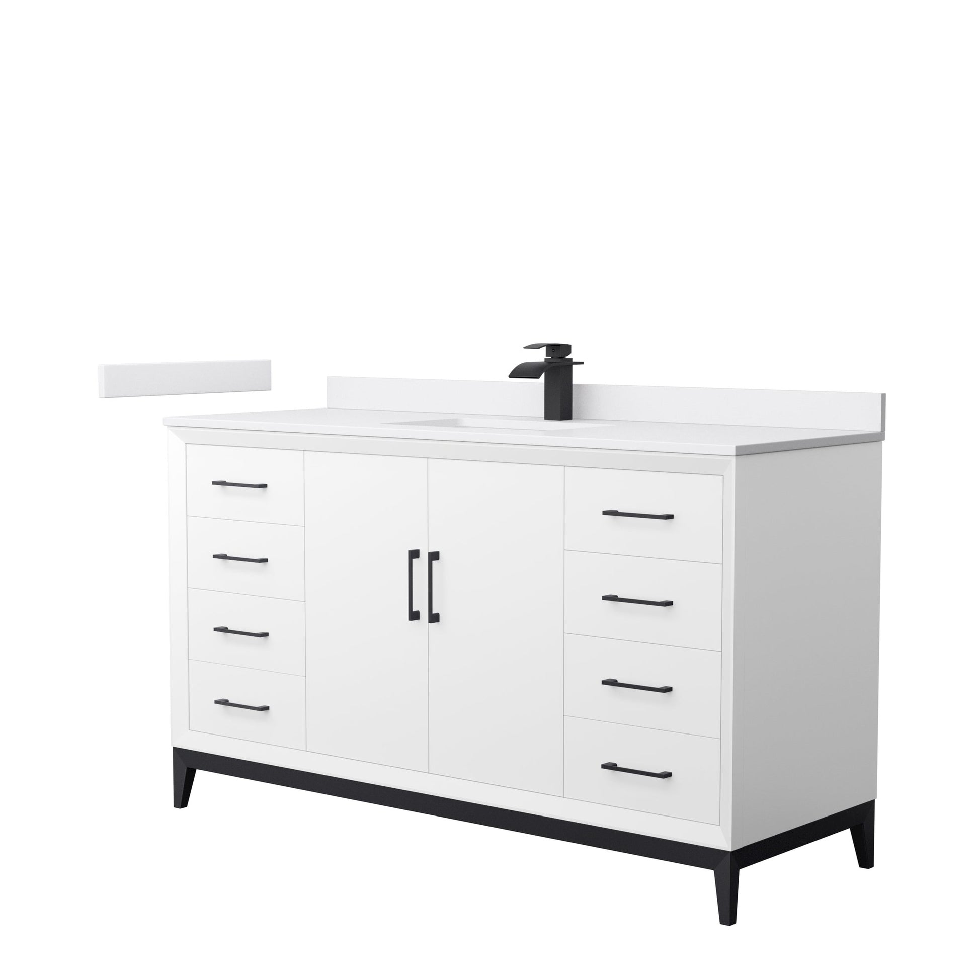 Wyndham Collection Amici 60" Single Bathroom Vanity in White, White Cultured Marble Countertop, Undermount Square Sink, Matte Black Trim