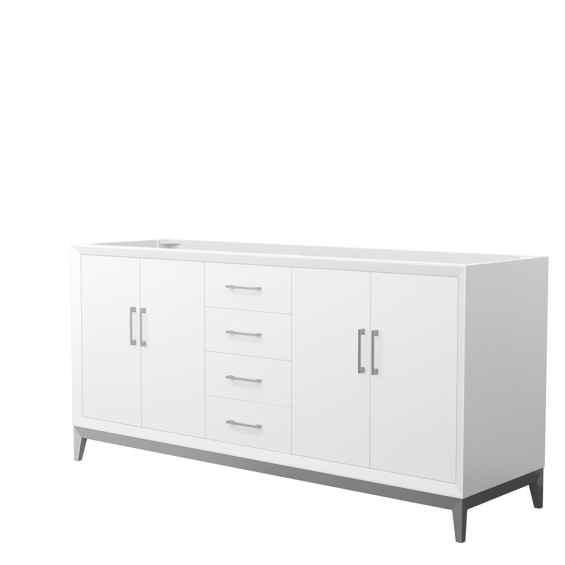Wyndham Collection Amici 72" Double Bathroom Vanity in White, No Countertop, No Sink, Brushed Nickel Trim