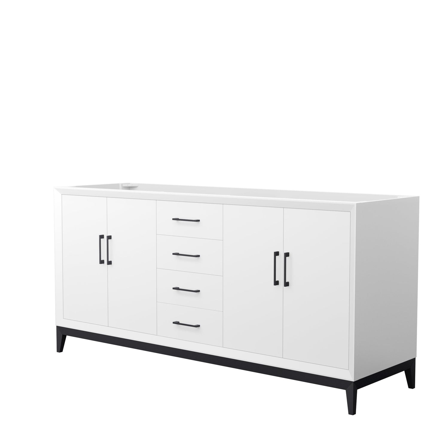 Wyndham Collection Amici 72" Double Bathroom Vanity in White, No Countertop, No Sink, Matte Black Trim