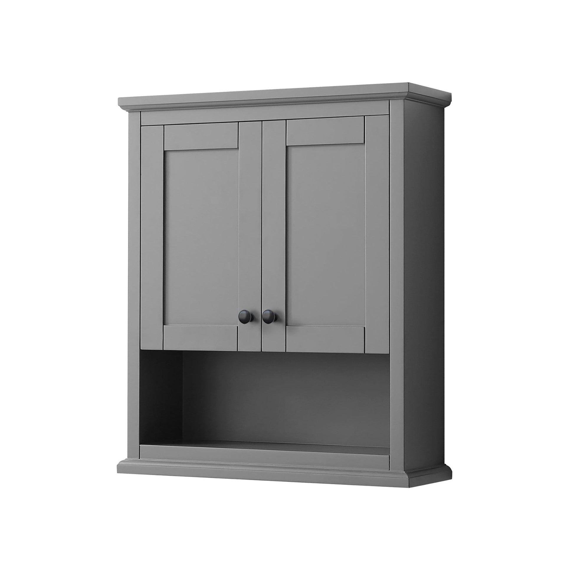Wyndham Collection Avery 25" Over-the-Toilet Bathroom Wall-Mounted Storage Cabinet in Dark Gray With Matte Black Trim