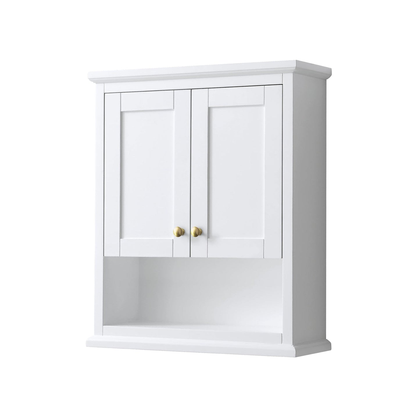 Wyndham Collection Avery 25" Over-the-Toilet Bathroom Wall-Mounted Storage Cabinet in White With Brushed Gold Trim