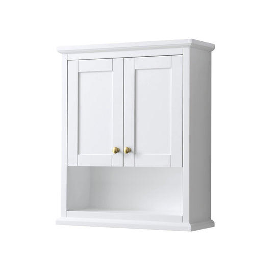 Wyndham Collection Avery 25" Over-the-Toilet Bathroom Wall-Mounted Storage Cabinet in White With Brushed Gold Trim