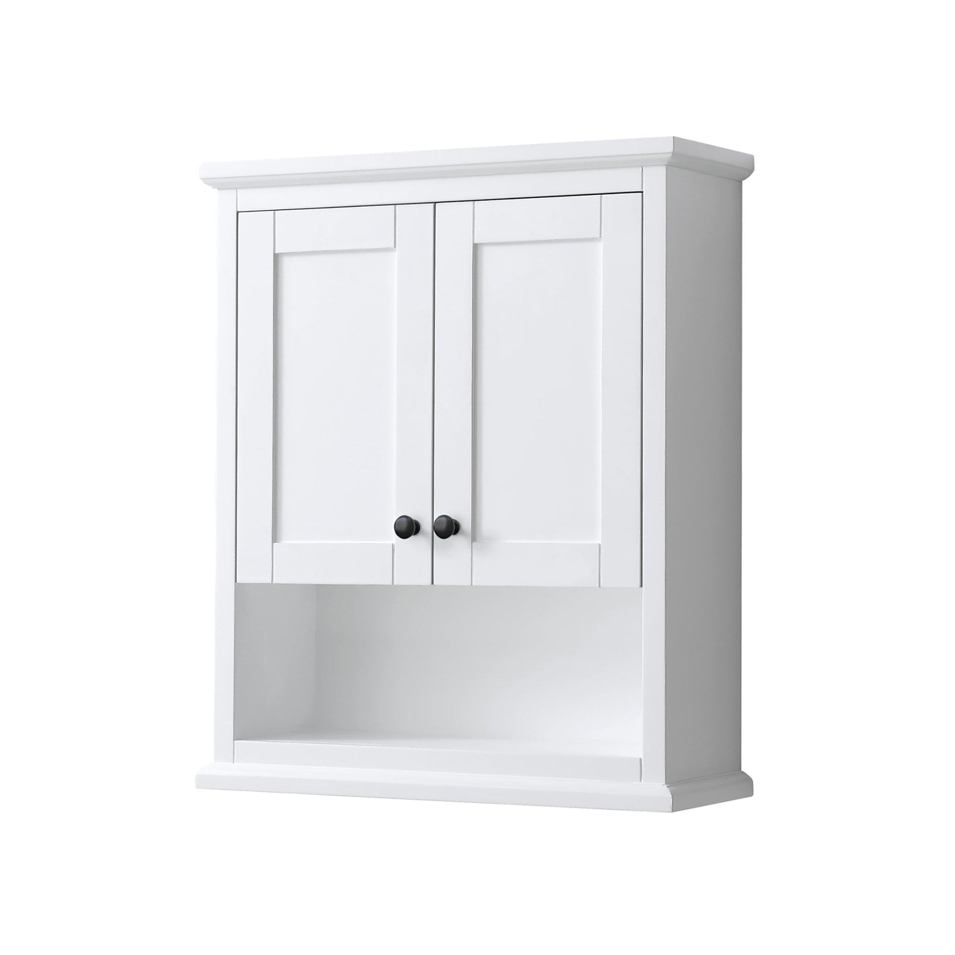 Wyndham Collection Avery 25" Over-the-Toilet Bathroom Wall-Mounted Storage Cabinet in White With Matte Black Trim