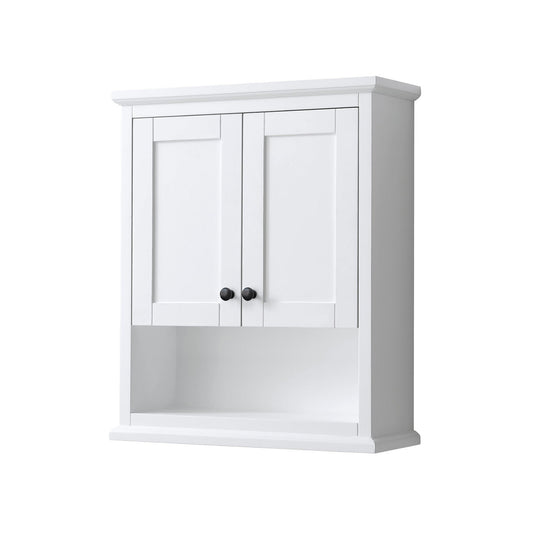 Wyndham Collection Avery 25" Over-the-Toilet Bathroom Wall-Mounted Storage Cabinet in White With Matte Black Trim